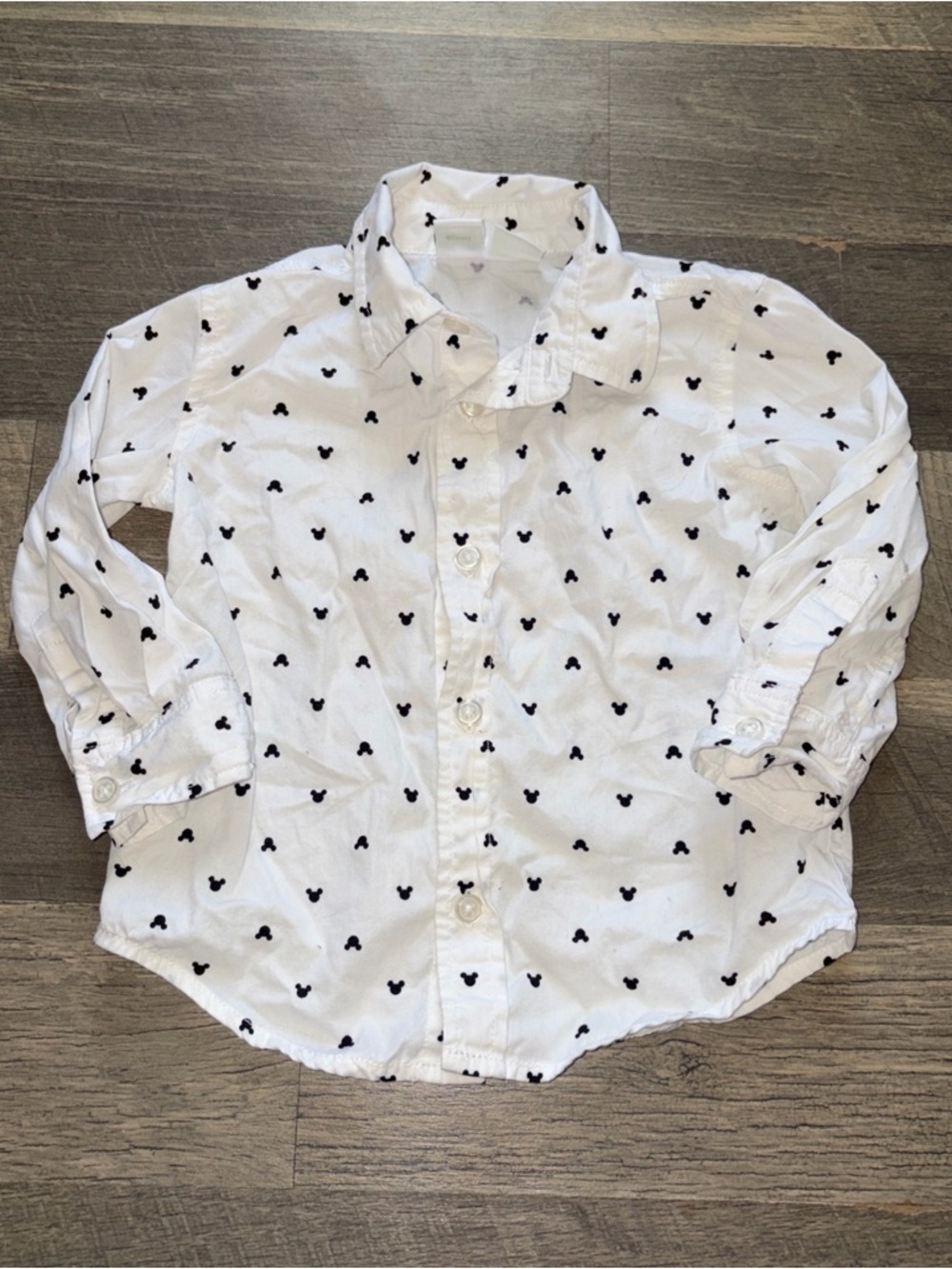 Disney Baby Top Black White Mickey Collar Long Slv Cotton Shirt Sz 18M